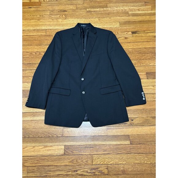 Chaps Ralph Lauren Mens Blazer Jacket Sz 42L Black Solid Poly Wool Sport Coat - Picture 1 of 7